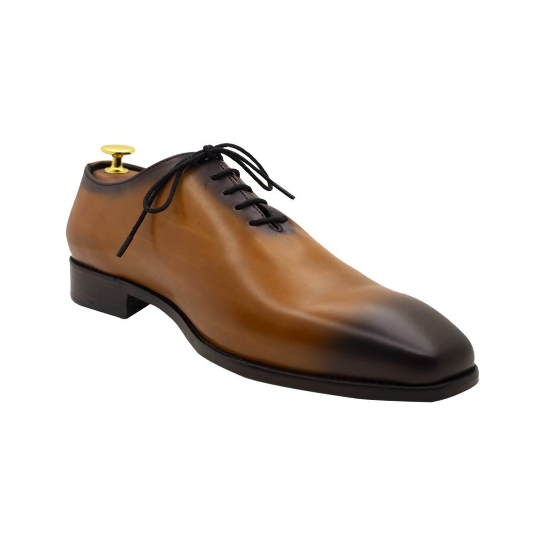 Side Lace-Up Wholecut Oxfords in Cognac